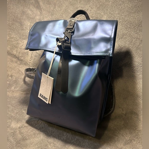 RAINS Rolltop Rucksack Mini in Shore Blue - Picture 2 of 11